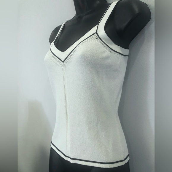 Vintage Olo Cream/Black Trim Designer Knit Shell Tank Top Sz S - Picture 2 of 7